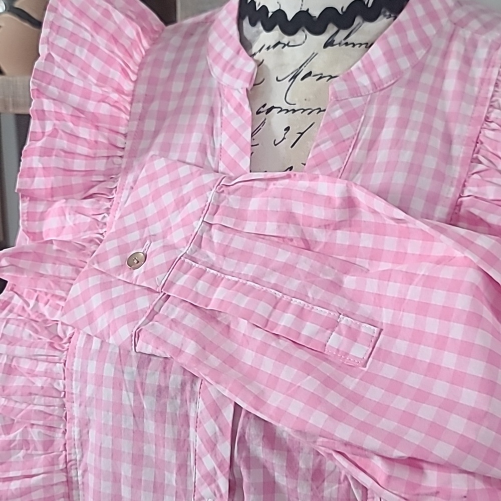 Charter Club Pink Ruffle-Trim Gingham Button-Up Top - Picture 4 of 8